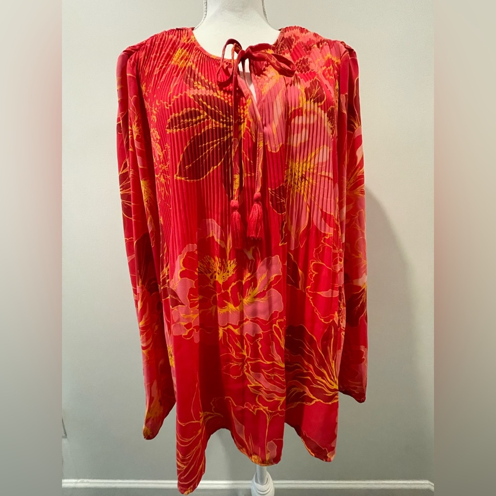 DR2 Red Floral Long Sleeve Blouse